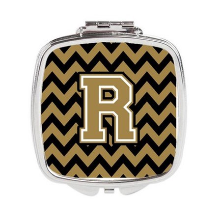 CAROLINES TREASURES Letter R Chevron Black and Gold Compact Mirror, 3 x 0.3 x 2.75 in. CJ1050-RSCM